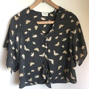 Sienna Sky cropped blouse navy blue with gold butterflies XS